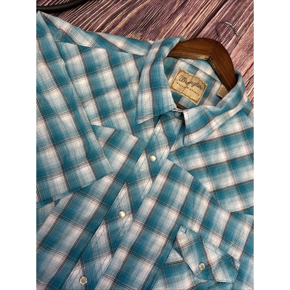 Wrangler Western Shirts Short Sleeve Blue Check Button Up Shirt Mens 3XL‎